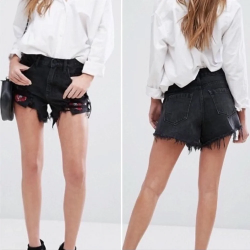 Blank NYC Faded Black Distressed Pin Up High Rise Denim Jean Shorts